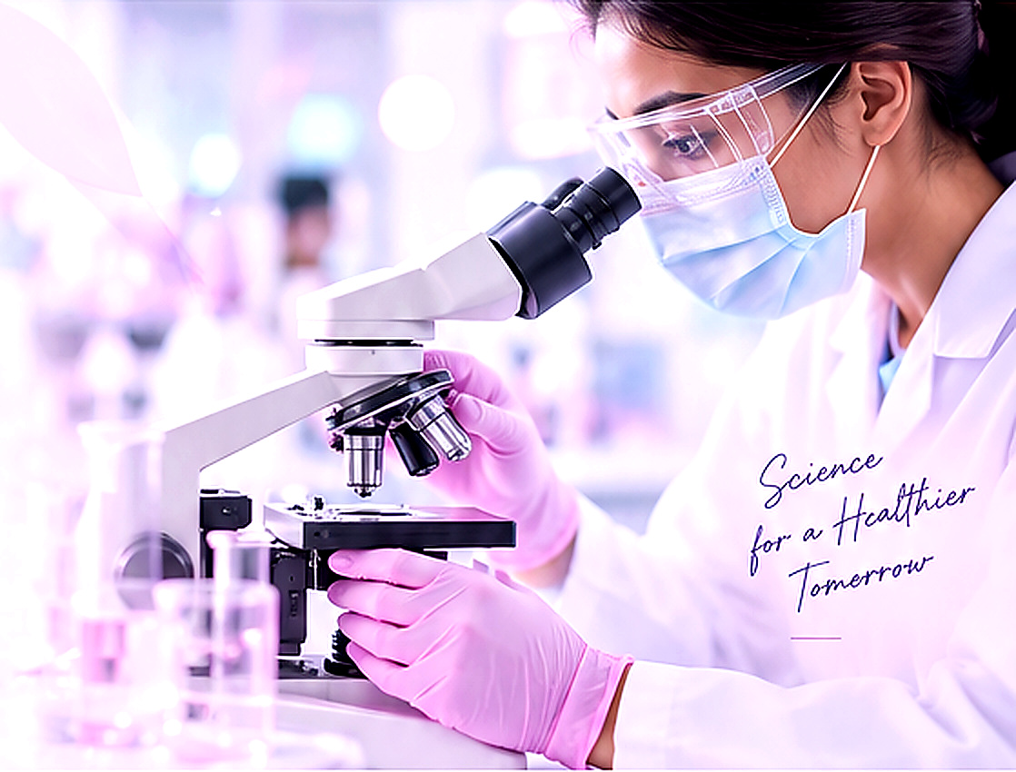Pharmaceutical scientist working with a microscope