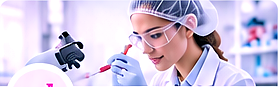 Research scientist working with a microscope