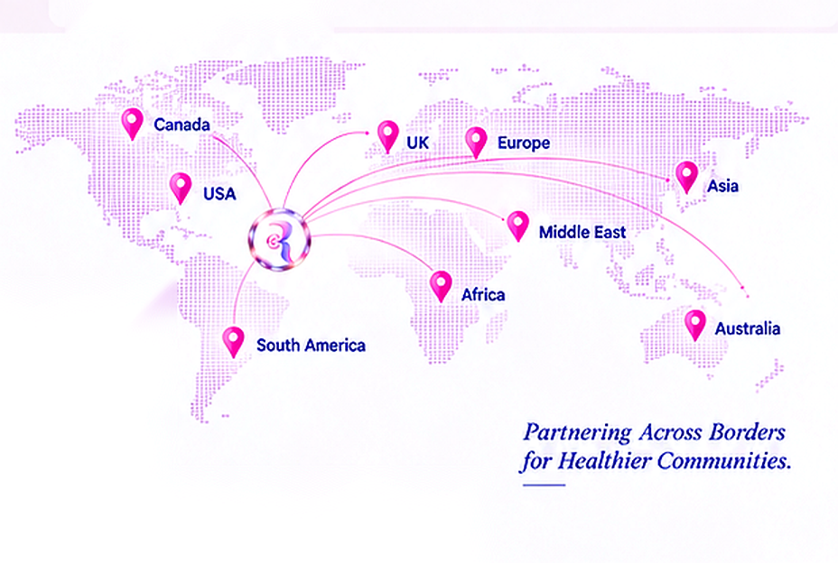 Global map showing Rolodex operations and healthcare regions