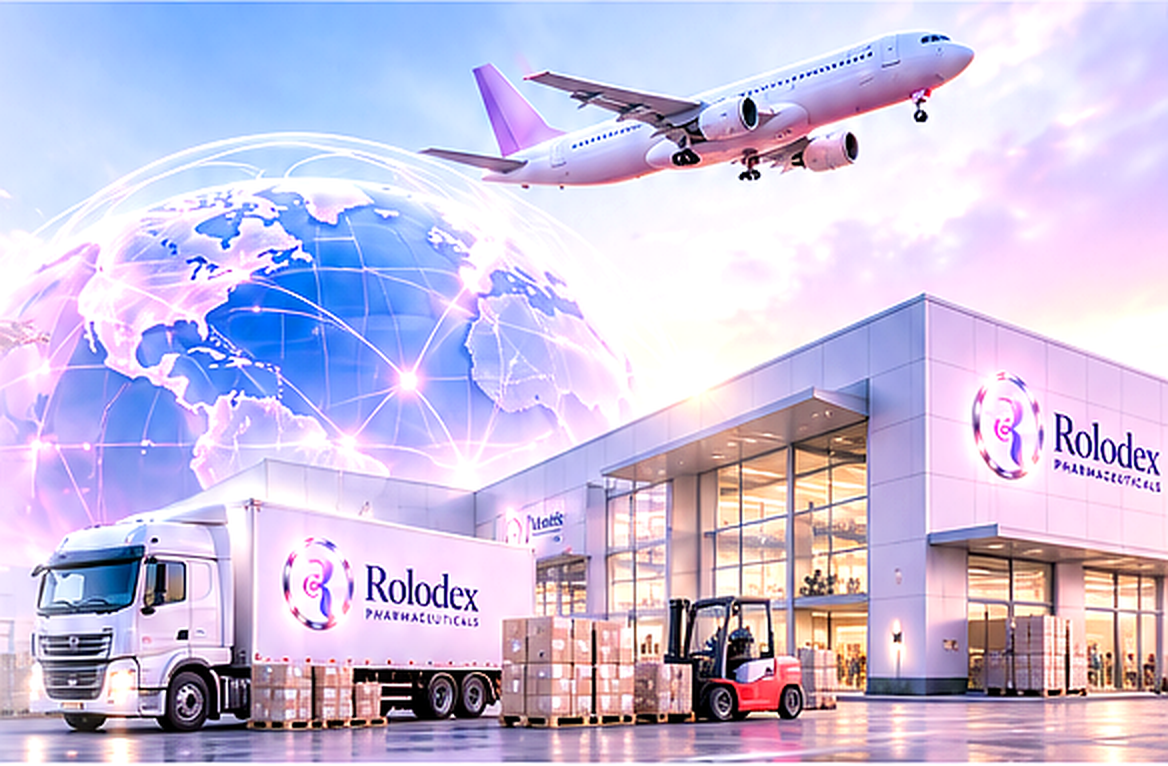 Airplane, global network, and Rolodex pharmaceutical distribution facility
